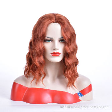 Synthetic red and brown cape curly hair wig, synthetic animation cosplay wig, cape curly hair wholesale